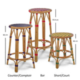 Tabouret Bas en Rotin Valence French Bistro - Petits Losanges Inversés - Noir/Blanc