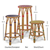 Tabouret de Bar en Rotin Valence French Bistro - Petits Carrés - Blanc/Noir