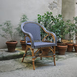 Fauteuil Paris Bistro en Rotin - Petits Carrés - Bleu Marine/Blanc