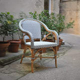 Fauteuil Paris French Bistro en Rotin - Petits Carrés - Blanc/Bleu Marine