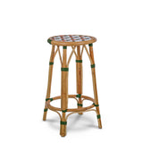 Tabouret de Comptoir en Rotin Valence French Bistro - Fleurs - Blanc/Vert/Orange