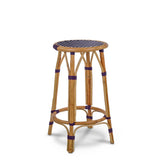 Tabouret de Comptoir en Rotin Valence French Bistro - Petits Carrés - Bleu Marine/Blanc