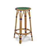 Tabouret de Bar en Rotin Bistrot Français Valence - Les Croix - Vert/Bleu Marine/Blanc