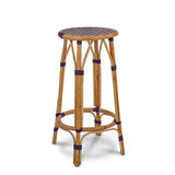Tabouret de Bar en Rotin Valence French Bistro - Grands Carrés - Bleu Marine/Or