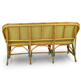 Banquette en Rotin Bistrot Français Lyon (Sofa), 3 Places - Motif Vertical - Vert/Jaune/Or