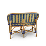 Banquette en Rotin Bistrot Français Valence (Sofa), 2 Places - Flèches avec Rayures - Bleu Marine/Or
