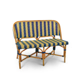 Banquette en Rotin Bistrot Français Valence (Sofa), 2 Places - Flèches avec Rayures - Bleu Marine/Or