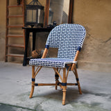 Chaise de Bistrot Française en Rotin Saint Tropez - Tressage - Bleu Marine/Blanc