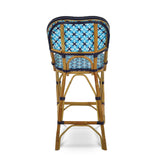 Chaise de Bar en Rotin Bistrot Français Valence - Croix - Bleu Ciel/Bleu Marine/Blanc