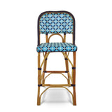 Chaise de Bar en Rotin Bistrot Français Valence - Croix - Bleu Ciel/Bleu Marine/Blanc
