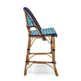 Chaise de Bar en Rotin Bistrot Français Valence - Croix - Bleu Ciel/Bleu Marine/Blanc