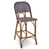 Chaise de Bar en Rotin Bistro Français Valence - Grands Carrés - Bleu Marine/Doré