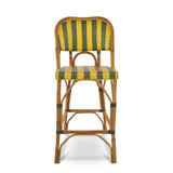 Chaise de Bar en Rotin Bistrot Français Valence - Flèches et Rayures - Jaune/Vert/Doré