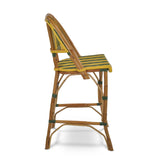 Chaise de Bar en Rotin Bistrot Français Valence - Flèches et Rayures - Jaune/Vert/Doré