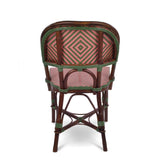 Chaise de Bistrot Française en Rotin Valence - Gros Diamants - Vert/Rose - Teinté