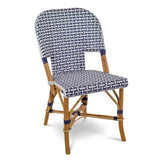 Chaise de Bistrot Française en Rotin Saint Tropez - Tressage - Bleu Marine/Blanc