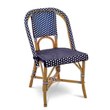 Chaise de Bistrot Française en Rotin Lyon - Petits Carrés - Bleu Marine/Blanc - Multi-Tissé - Bleu Marine/Blanc