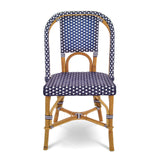 Chaise de Bistrot Française en Rotin Lyon - Petits Carrés - Bleu Marine/Blanc - Multi-Tissé - Bleu Marine/Blanc