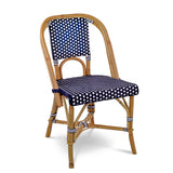Chaise de Bistrot Française en Rotin Lyon - Petits Carrés - Bleu Marine/Blanc