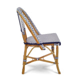 Chaise de Bistrot Française en Rotin de Lyon - Petits Carrés - Blanc/Bleu Marine - Multi-Tissé - Blanc/Bleu Marine