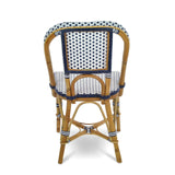 Chaise de Bistrot Française en Rotin de Lyon - Petits Carrés - Blanc/Bleu Marine - Multi-Tissé - Blanc/Bleu Marine