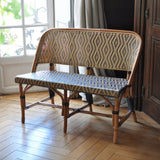 Banquette en Rotin Bistrot Français Lyon (Sofa), 2 Places - Petits Diamants - Or/Bleu Marine