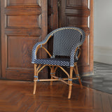 Fauteuil Paris Bistro en Rotin - Petits Carrés - Bleu Marine/Blanc