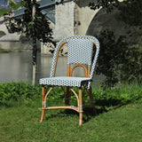 Chaise de Bistrot Française en Rotin de Lyon - Petits Carrés - Blanc/Bleu Marine - Multi-Tissé - Blanc/Bleu Marine