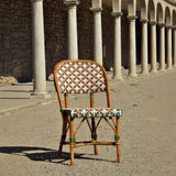 Chaise de Bistrot Française en Rotin Biarritz - Fleurs - Blanc/Vert/Orange