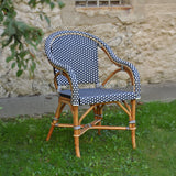 Fauteuil Paris Bistro en Rotin - Petits Carrés - Bleu Marine/Blanc