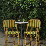 Chaise de Bar en Rotin Bistrot Français Valence - Flèches et Rayures - Jaune/Vert/Doré