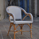 Fauteuil Paris French Bistro en Rotin - Petits Carrés - Blanc/Noir