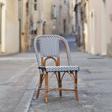 Chaise de Bistrot Française en Rotin de Lyon - Petits Carrés - Blanc/Bleu Marine - Multi-Tissé - Blanc/Bleu Marine