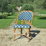 Chaise de Bistrot Française en Rotin Valence - Les Croix - Blanc/Bleu Marine/Bleu Ciel