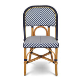Chaise Bistrot en Rotin Valence - Chevrons - Blanc/Bleu Marine - Tissage Simple - Bleu Marine