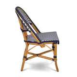 Chaise Bistrot en Rotin Valence - Chevrons - Blanc/Bleu Marine - Tissage Simple - Bleu Marine