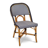 Chaise Bistrot en Rotin Valence - Chevrons - Blanc/Bleu Marine - Tissage Simple - Bleu Marine