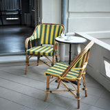 Fauteuil de Bistrot Cannes en Rotin - Flèches et Rayures - Vert/Jaune/Or