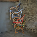 Fauteuil Paris Bistro en Rotin - Petits Carrés - Bleu Marine/Blanc