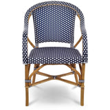 Fauteuil Paris Bistro en Rotin - Petits Carrés - Bleu Marine/Blanc