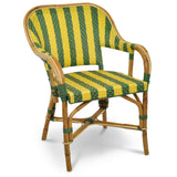Fauteuil de Bistrot Cannes en Rotin - Flèches et Rayures - Vert/Jaune/Or