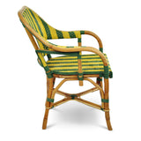 Fauteuil de Bistrot Cannes en Rotin - Flèches et Rayures - Vert/Jaune/Or