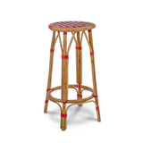 Tabouret de Bar en Rotin Bistrot Français Valence - Croix - Rouge/Bleu Marine/Blanc