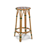 Tabouret de Bar en Rotin Bistrot Français Valence - Fleurs - Blanc/Vert/Orange