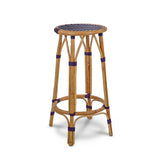 Tabouret de Bar en Rotin Valence French Bistro - Petits Carrés - Bleu Marine/Blanc