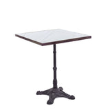 Table Carrée de Bistrot Française en Céramique (Faux Marbre) Blanche, Diamètre 51 cm