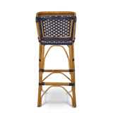 Chaise de Bébé Bistrot en Rotin Valence - Carrés, Grand - Doré/Bleu Marine