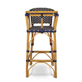 Chaise de Bébé Bistrot en Rotin Valence - Carrés, Grand - Doré/Bleu Marine