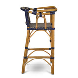 Chaise de Bébé Bistrot en Rotin Valence - Carrés, Grand - Doré/Bleu Marine