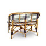 Banquette en Rotin Bistrot Français Valence (Sofa), 2 Places - Motif Vertical - Blanc/Argent/Bleu Marine